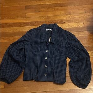 NWT selva negra Lupita blouse top blue black plaid large